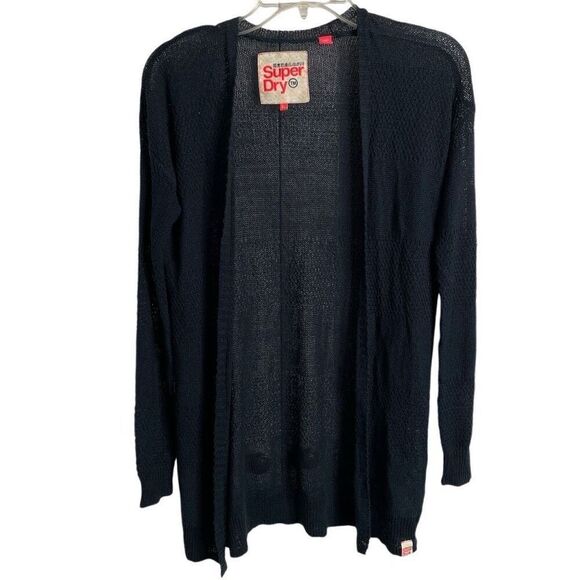 Superdry Womens Cardigan 2XS Navy Blue Fine Knit Open Front Twee Dark Anime - Picture 1 of 6